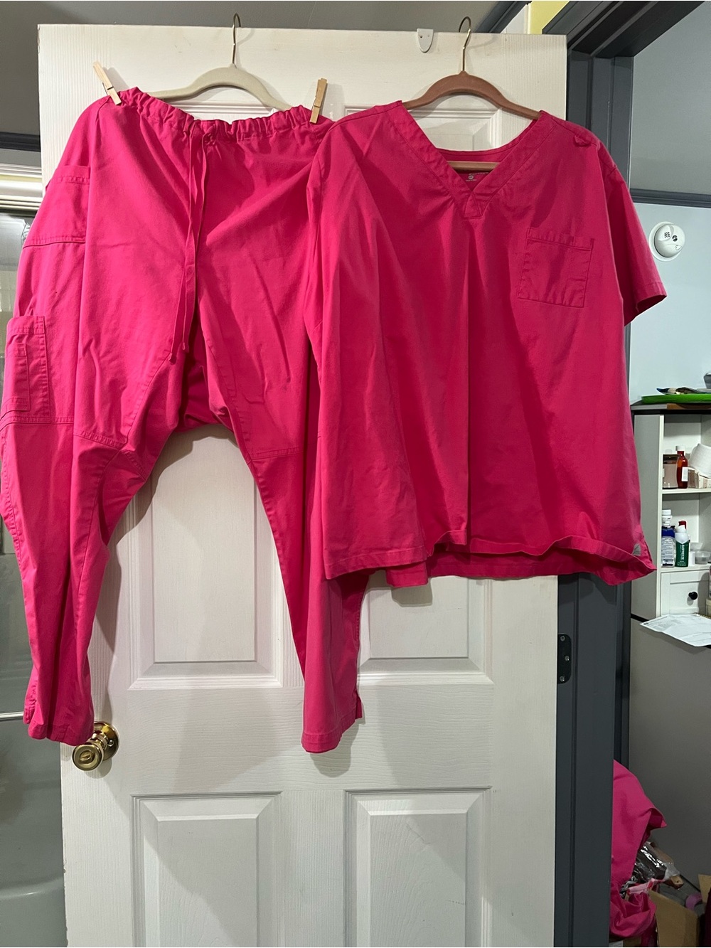 Hot Pink V-Neck Scrub Top & Cargo Pants Set - Women's Comfortable Workwear